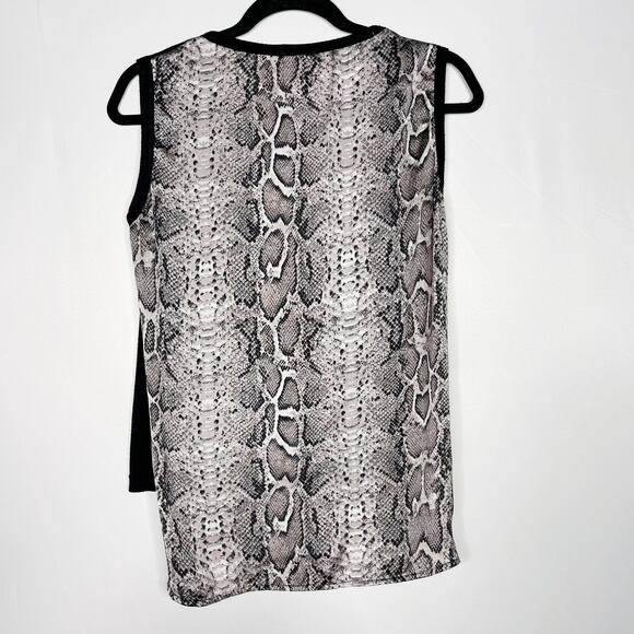 Anthropologie I Madeline Large L Black Snakeskin Sleeveless Top High Low Hem - Picture 2 of 9
